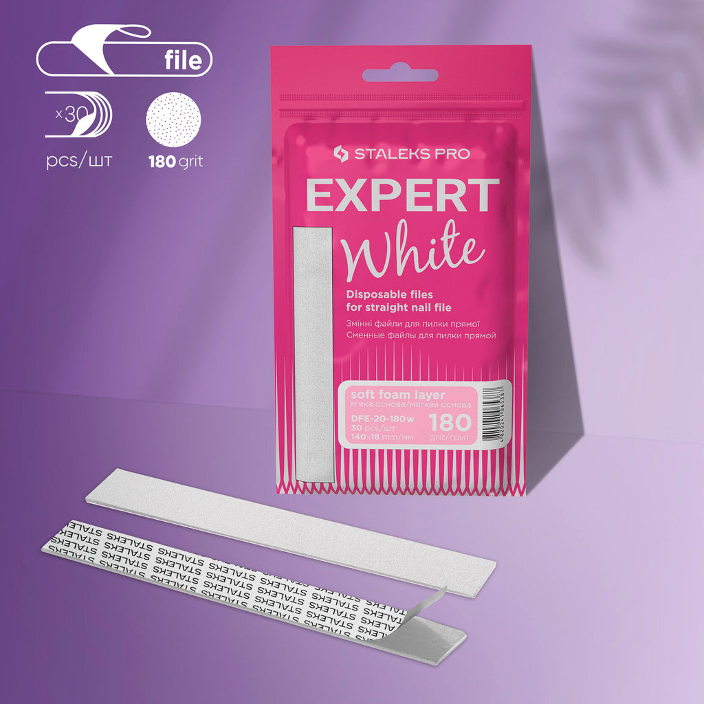 Limas Desechables Blancos Lima Recta - (Base Suave) EXPERT 20 grano 180 (30 Piezas) - DFE-20-180w