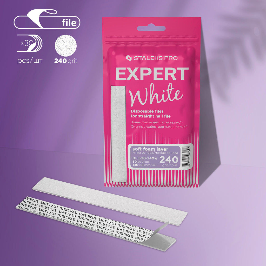Limas Desechables Blancos Lima Recta - (Base Suave) EXPERT 20 grano 240 (30 Piezas) - DFE-20-240w
