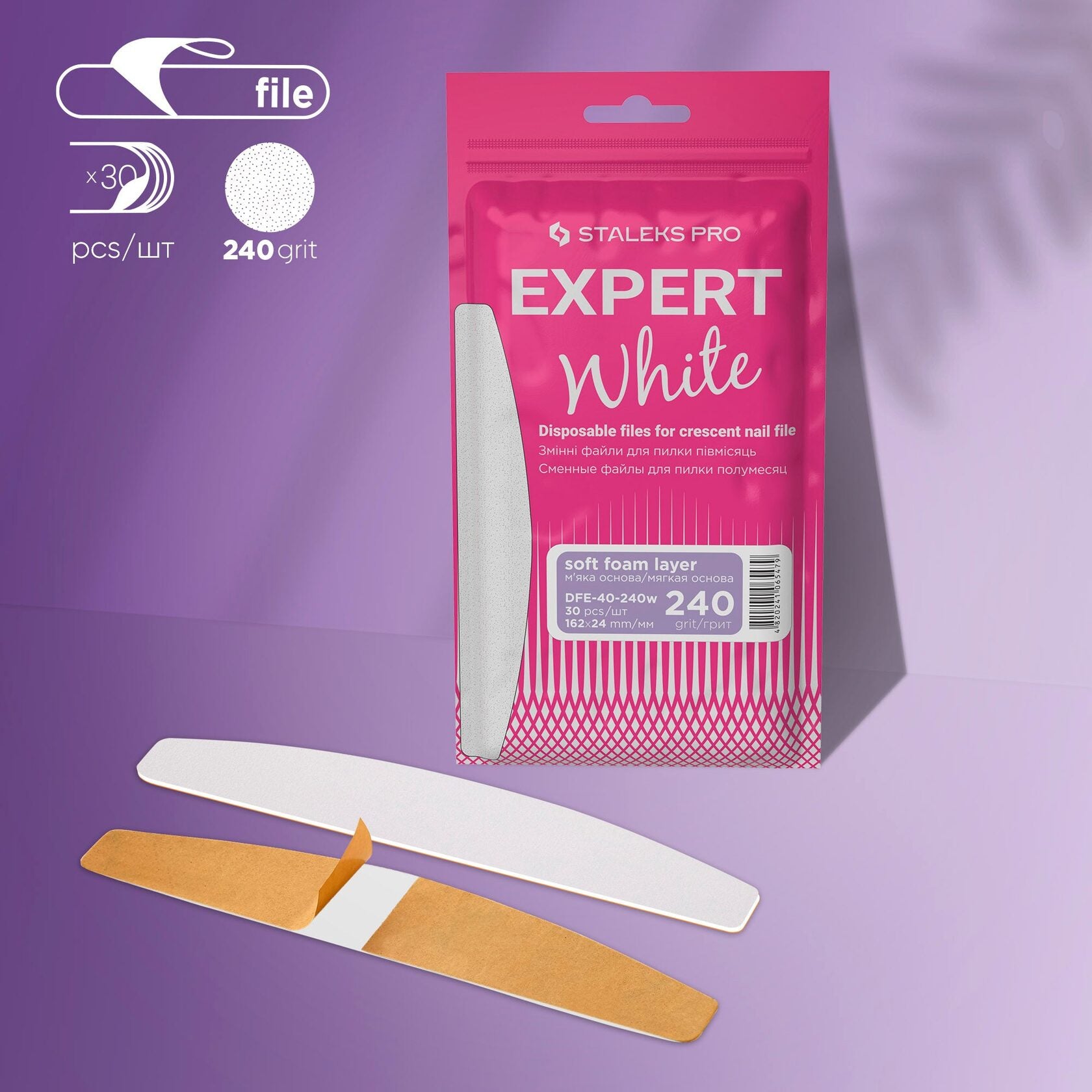 Limas Desechables Media Luna (Base Blanda) EXPERT 40 - Grano 240 (30 Uds) - DFE-40-240w
